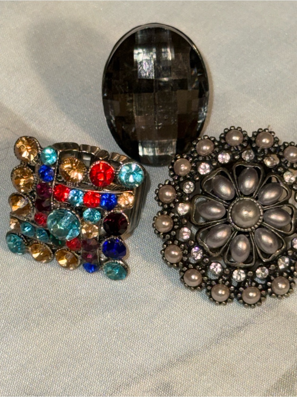 Lot of 3 Vintage-Inspired Statement Cocktail Rings (Stretch Bands)